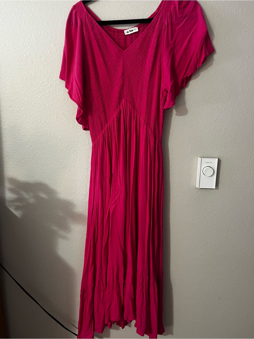 In Bloom Maternity Fuchsia Flutter-Sleeve Midi Dress